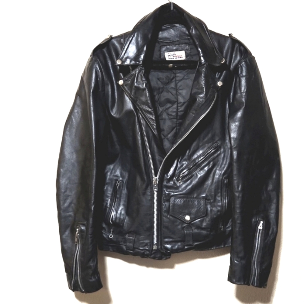 Vintage 80's Baja California Leather Biker Jacket Black Size 40